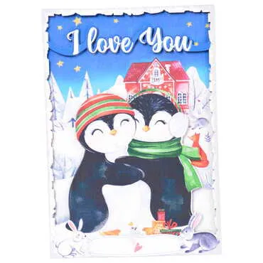 Penguen Themed Wooden Customised Door Sign Board 200x290 Mm