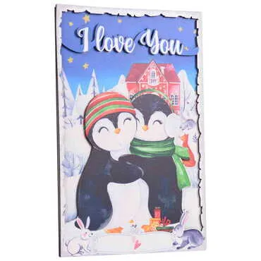Penguen Themed Wooden Customised Door Sign Board 200x290 Mm - 3