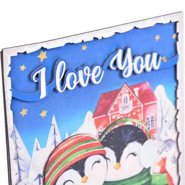 Penguen Themed Wooden Customised Door Sign Board 200x290 Mm - 4