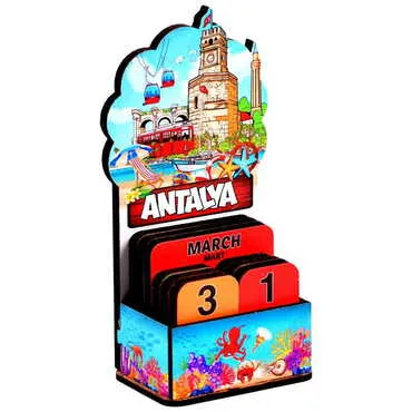 Antalya Themed Wooden Table Calendar - 2