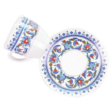 Tile Pattern Themed Turkish Ceramic Coffee Cup Set of 2 pcs - Standart - 2