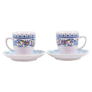 Tile Pattern Themed Turkish Ceramic Coffee Cup Set of 2 pcs - Standart - 3