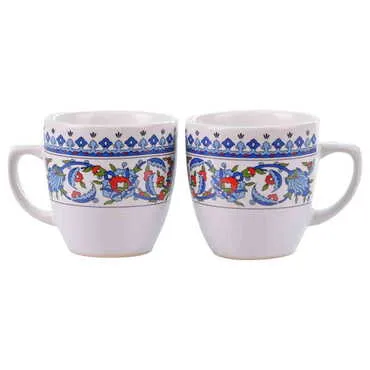 Tile Pattern Themed Turkish Ceramic Coffee Cup Set of 2 pcs - Standart - 4