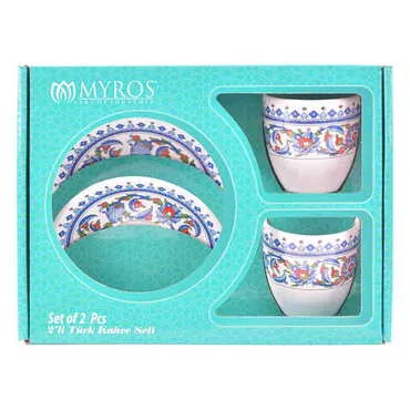 Tile Pattern Themed Turkish Ceramic Coffee Cup Set of 2 pcs - Standart - 5