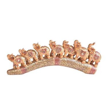 Polyester Elephant Family On Branch Figurine Of 7 Pcs 330x45x130 mm