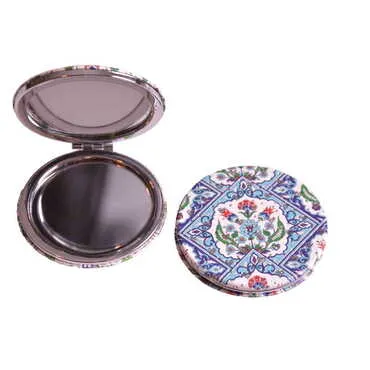Tile Pattern Themed Custom Printed Round Pocket Mirror