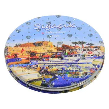 Sığacık Themed Custom Printed Round Pocket Mirror - 6