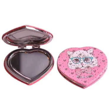 Cute Animals Themed Custom Printed Heart Shape Compact Mirror - Standart - 8