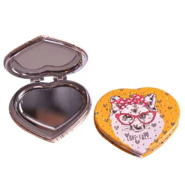Cute Animals Themed Custom Printed Heart Shape Compact Mirror - Standart - 12
