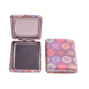 Mandala Themed Custom Printed Rectangular Curved Pocket Mirror