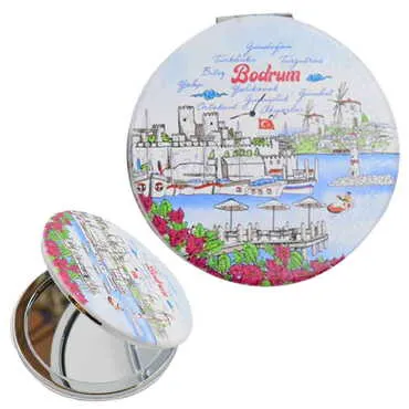 Bodrum Themed Customised Uv Printed Round Compact Mirror 72x11 mm