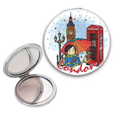 City Themed Customised Uv Printed Round Compact Mirror 72x11 mm - Standart - 3