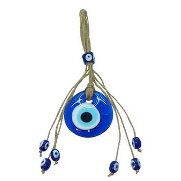 Flax Yarn Knitted Glass Evil Eye Wall Hanging No : 1 55 mm