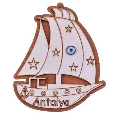Ship Themed Wooden Engraved Souvenir Fridge Magnet