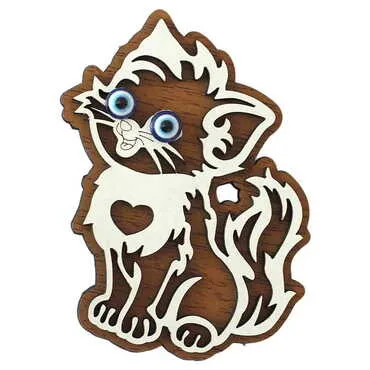 Cat Themed Wooden Engraved Souvenir Fridge Magnet