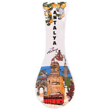 Antalya Themed Ceramic Serigraphy Printed Spoon Rests - Standart