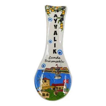 Toptan Ayvalık Temalı Seramik Serigrafi Kaşık Altlığı