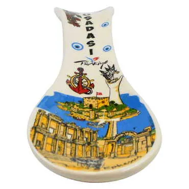 Kusadasi Themed Ceramic Serigraphy Printed Spoon Rests - Standart