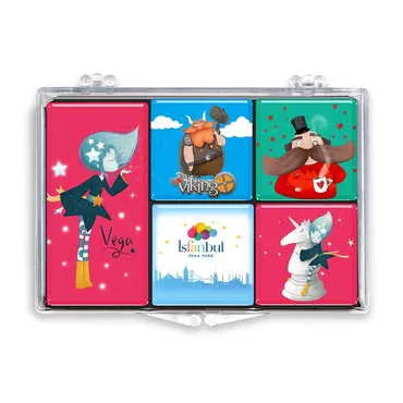 Theme Park Themed Epoxy Dome Souvenir Fridge Magnet Set of 5 pcs - Standart