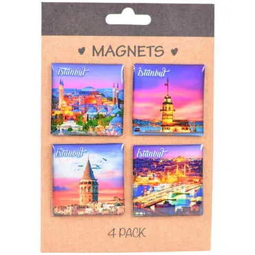 Istanbul Themed Epoxy Dome Souvenir Fridge Magnet Set of 4 pcs 40x40 mm each