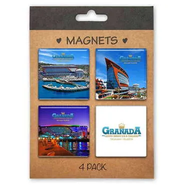 Hotel Themed Epoxy Dome Souvenir Fridge Magnet Set of 4 pcs 40x40 mm each