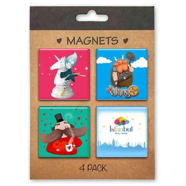 Toptan Tema Park Temalı Myros Dörtlü Kartonetli Magnet Seti 40x40 mm