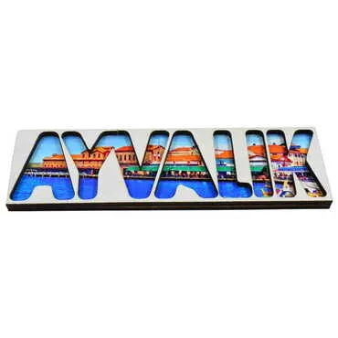 Toptan Ayvalık Temalı Myros Yazı Ahşap Magnet - 2