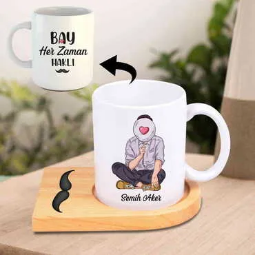 Toptan Sevgiliye Özel Ahşap Kupa Sunum Seti