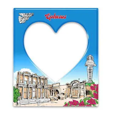 Toptan Müze Temalı Myros Kalpli Magnet Fotoğraf Çerçevesi 95x110 mm