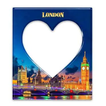 City Themed Epoxy Dome Souvenir Magnetic Heart Shaped Photo Frame 95x110 mm - Standart - 2