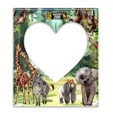 Zoo Themed Epoxy Dome Souvenir Magnetic Heart Shaped Photo Frame 95x110 mm