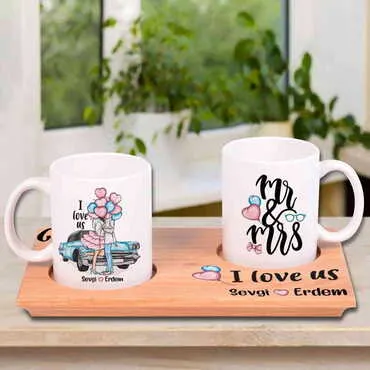 Sweetheart Themed Wooden Mug Serving Set of 2 pcs