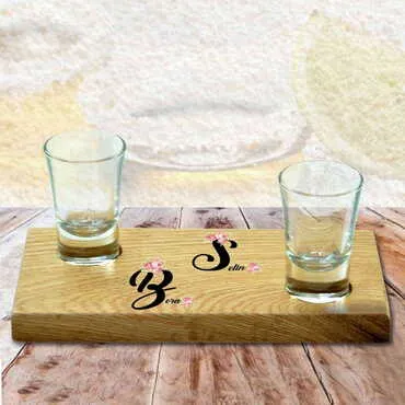 Sweetheart Themed Wooden Shot Glass Serving Set of 2 pcs