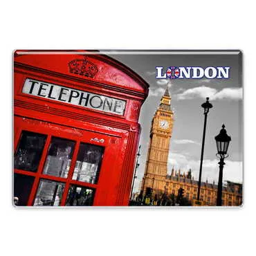 London Themed Epoxy Dome Rectangular Souvenir Fridge Magnet 95x65 mm - Standart - 2
