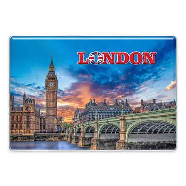 London Themed Epoxy Dome Rectangular Souvenir Fridge Magnet 95x65 mm - Standart - 3