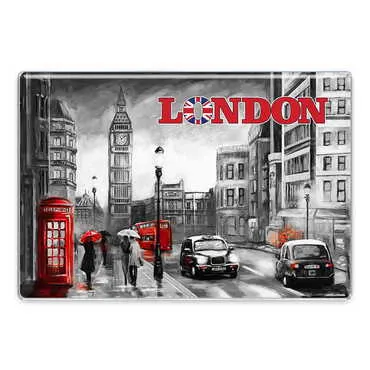 London Themed Epoxy Dome Rectangular Souvenir Fridge Magnet 95x65 mm - Standart - 6