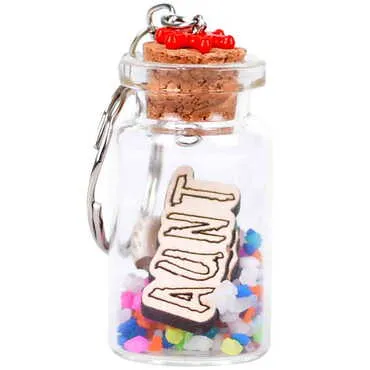 Auntie Themed Collectible Glass Bottle Shape Keychain