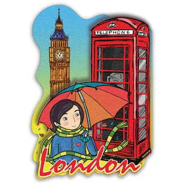 Toptan Londra Temalı 3D Resimli Ahşap Magnet - Standart - 2