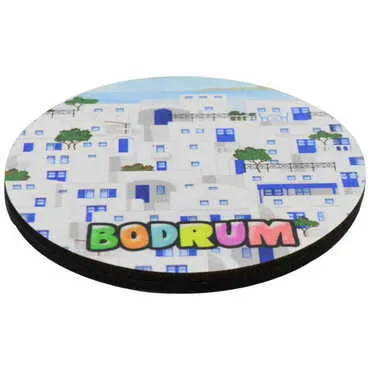 Toptan Bodrum Temalı Ahşap Resimli Bardak Altlığı 100 mm - 2