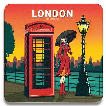 Toptan Londra Temalı Ahşap Resimli Bardak Altlığı 100 mm - Standart - 3