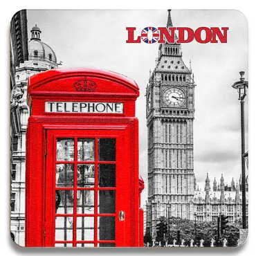 Toptan Londra Temalı Ahşap Resimli Bardak Altlığı 100 mm - Standart - 5