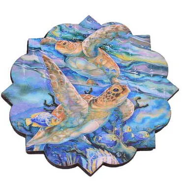 Turtle Themed Wooden Customised Souvenir Coaster Set of 2 pcs 90 mm