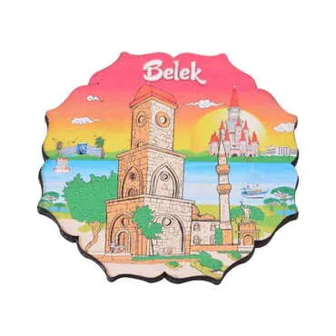 Toptan Belek Temalı Dörtlü Ahşap Resimli Bardak Altlığı 90 mm