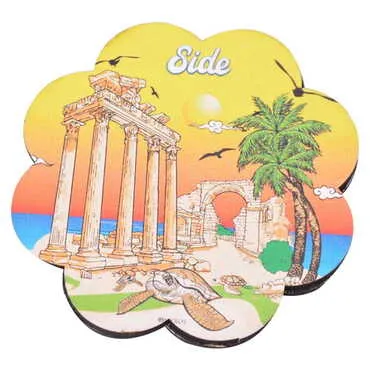 Side Themed Wooden Customised Souvenir Coaster Set of 4 pcs 90 mm