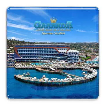 Hotel Themed Epoxy Dome Mini Square Souvenir Fridge Magnet 35x35 mm
