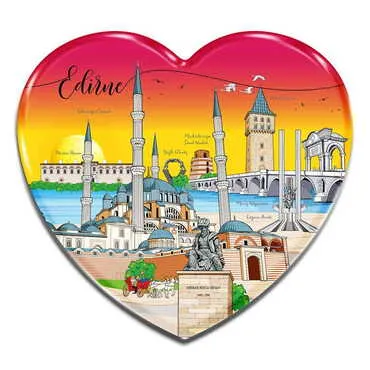 City Themed Heart Shaped Mini Fridge Magnet 40x37 mm - Standart - 3