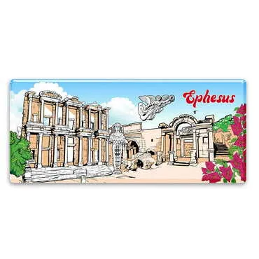 Ephesus Themed Epoxy Dome Mini Panoramic Souvenir Fridge Magnet 85x35 mm - Standart