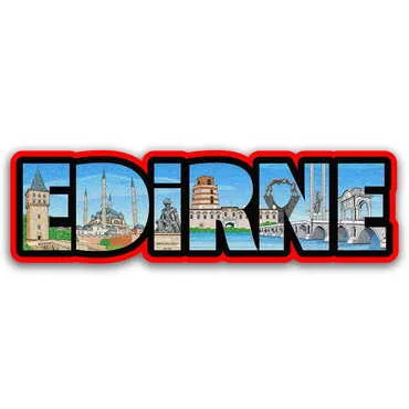Edirne Themed Wooden UV Printed City Name Letter Fridge Magnet - Standart