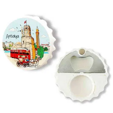 Customazible Customised Uv Printed Bottle Cap Shaped Plastic Base Bottle Opener 63x15 mm
