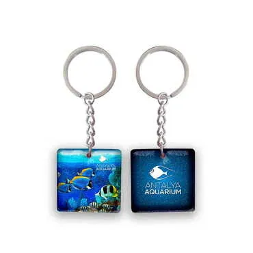 Aquapark Themed Customised Uv Printed Plastic Base Round Keyring 40x108 mm